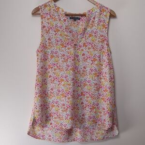 Adrianna Papell Floral Sleeveless V-Neck Blouse - Pink Orange Yellow - Size S